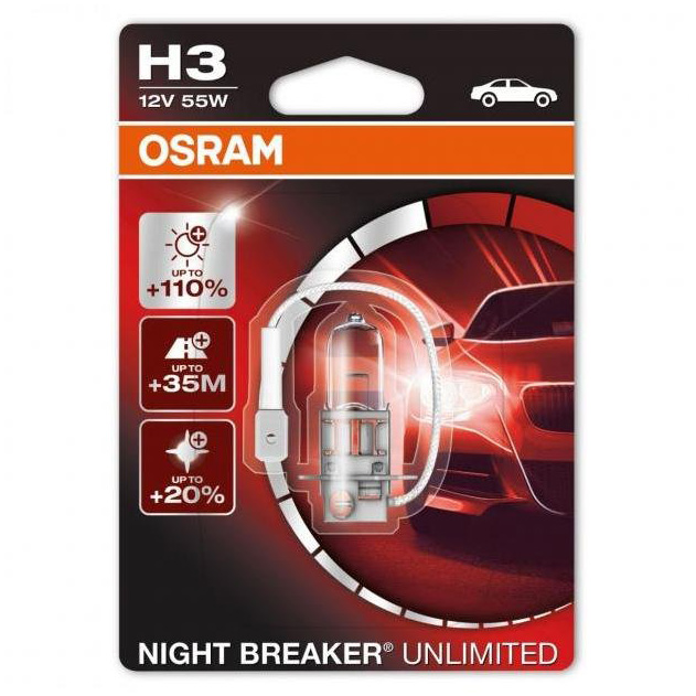 Autožárovky H3 12V 55W OSRAM NIGHT BREAKER UNLIMITED, o 110% více světla
