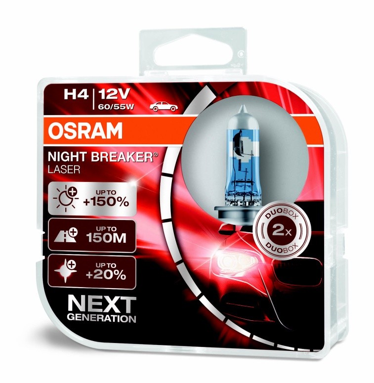 Autožárovky H4 12V 60/55W OSRAM Night Breaker Laser NEXT GENERATION, o 150% více světla