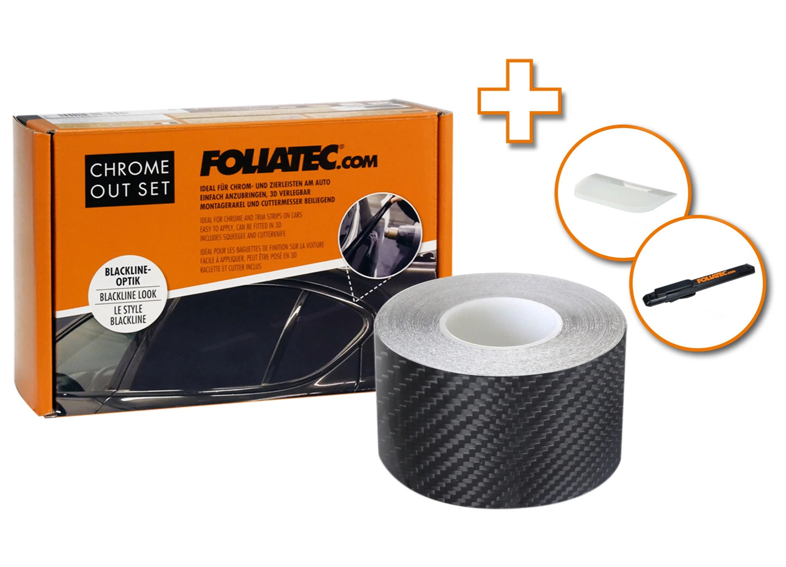 FOLIATEC Chrome Out Set - sada na změnu chromových lišt oken na černé, provedení: karbon look