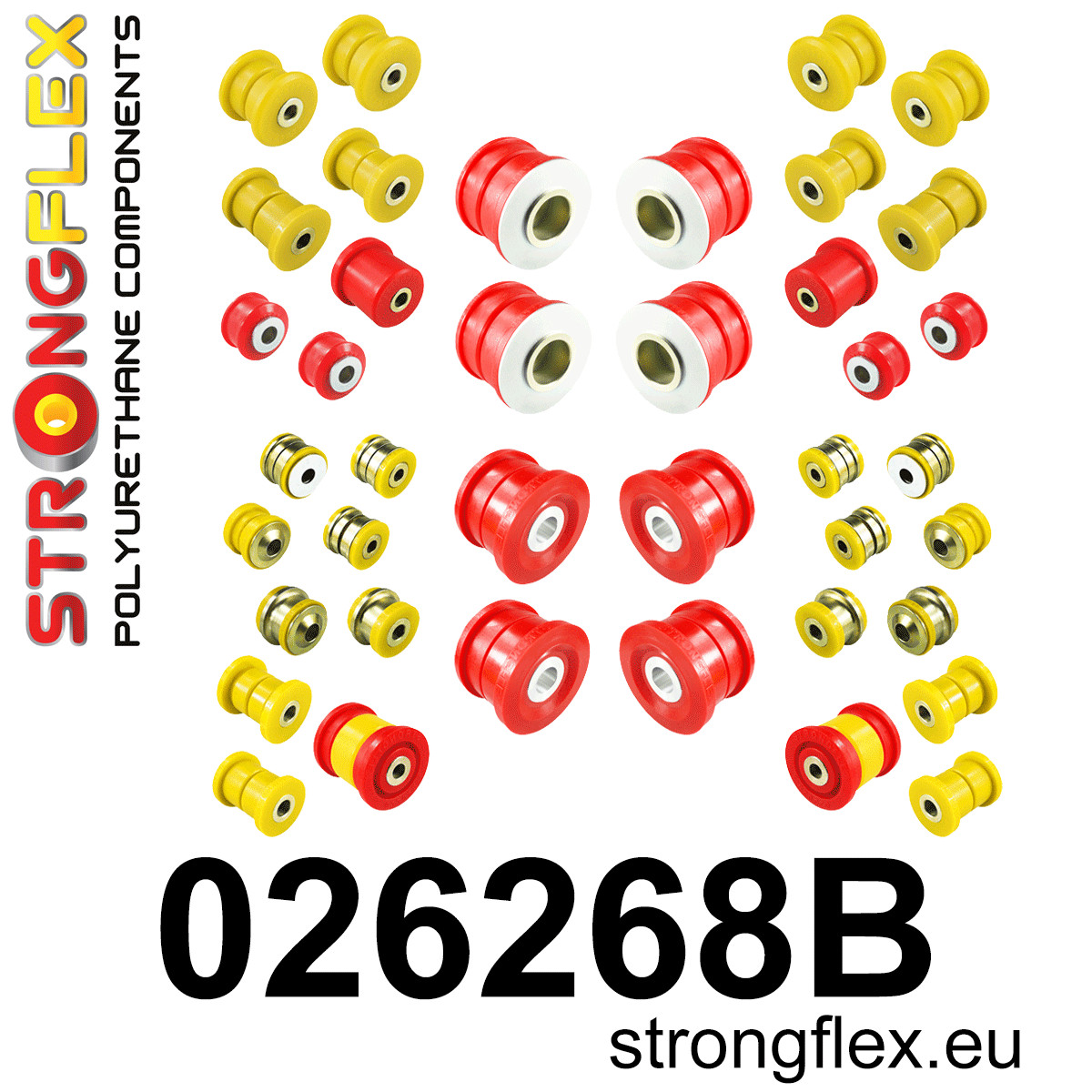 026268B: Strongflex Kompletní sada polyuretanových silentbloků pro zavěšení 022093 Red