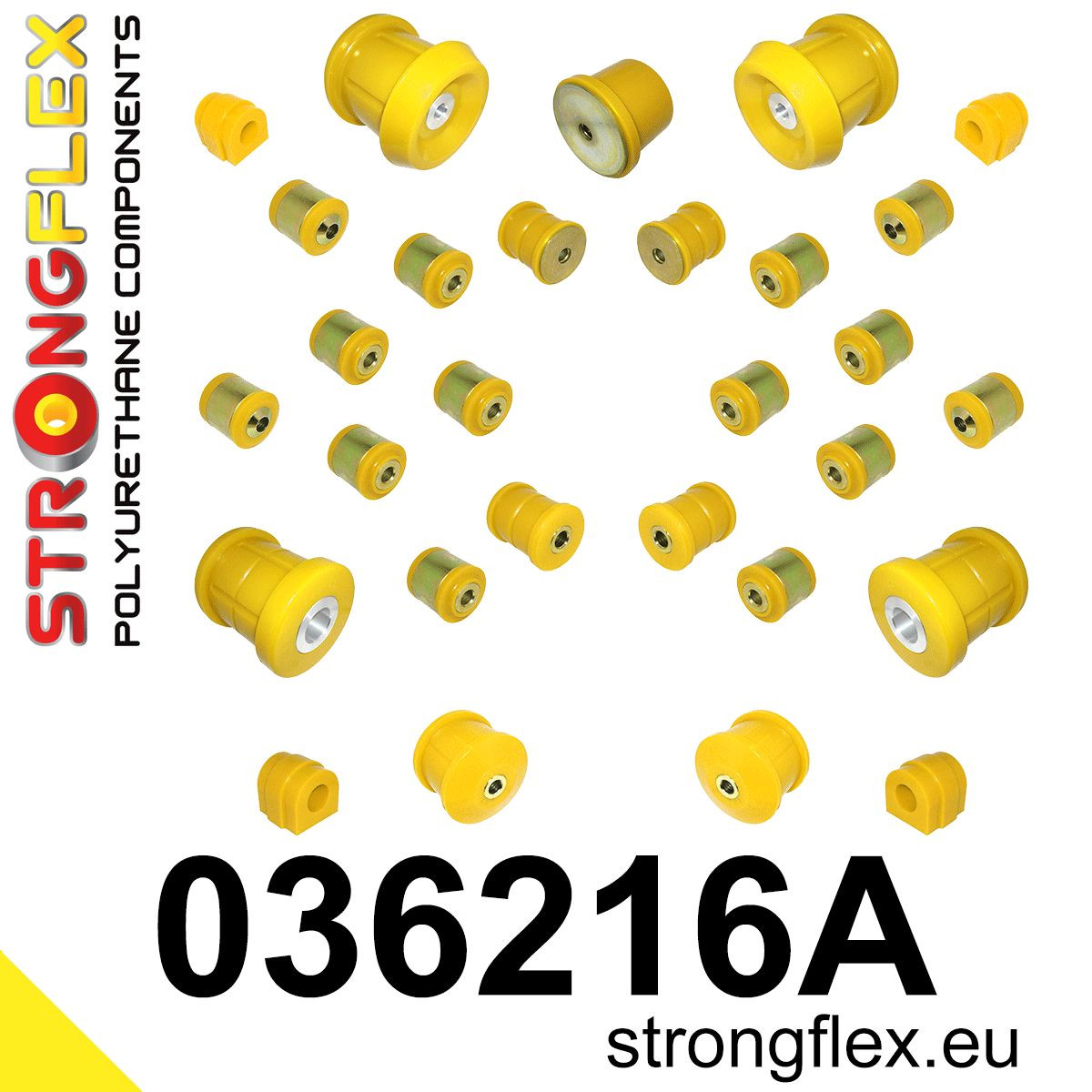 036216A: Strongflex Kompletní sada polyuretanových silentbloků pro zavěšení varianta SPORT Custom 15mm Black