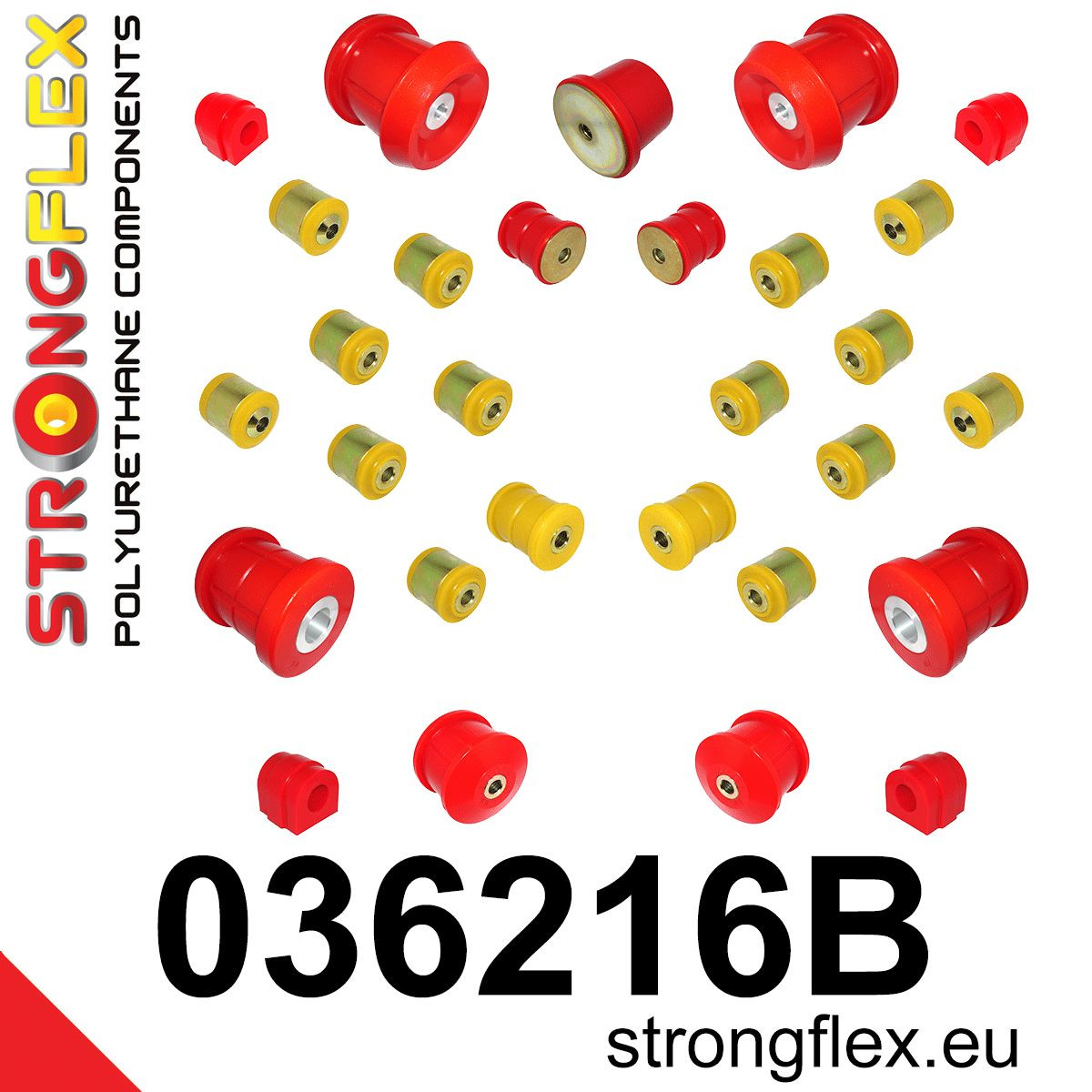 036216B: Strongflex Kompletní sada polyuretanových silentbloků pro zavěšení 24mm 11mm Red