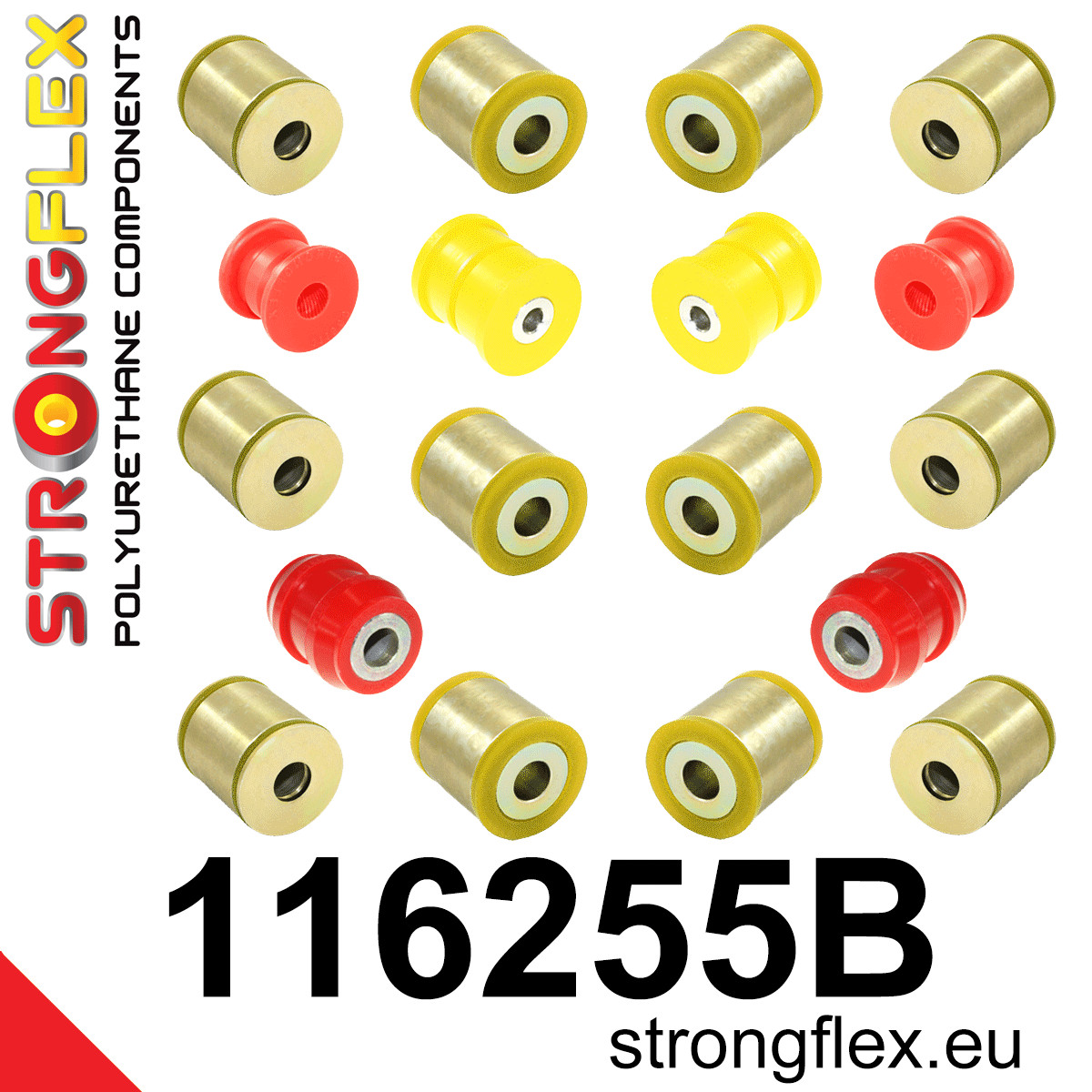 116255B: Strongflex Sada silentbloků zadního zavěšení 15mm 111820 - 33mm Black