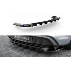 Maxton Design středový spoiler pod zadní nárazník s žebrováním pro Porsche Taycan Mk1, černý lesklý plast ABS