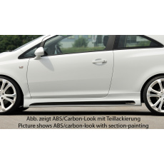 Rieger boční práh mont. strana levá pro Opel Corsa D 3-dvéř. vč. faceliftu, r.v. 01/11-, 07/06-12/10, plast ABS bez povrchové úpravy, s prolisem a výřezem