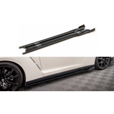 Maxton Design difuzory pod boční prahy s křidélky pro Nissan GT-R R35 Facelift, černý lesklý plast ABS