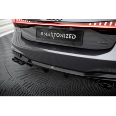 Maxton Design vložka zadního nárazníku s imitacemi koncovek výfuku pro Audi A7 C8 S-Line, černý lesklý plast ABS, s chromovými koncovkami