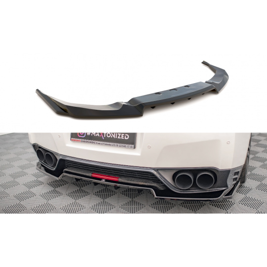 Maxton Design středový spoiler pod zadní nárazník s žebrováním pro Nissan GT-R R35 Facelift, černý lesklý plast ABS, r.v. 2011-2016