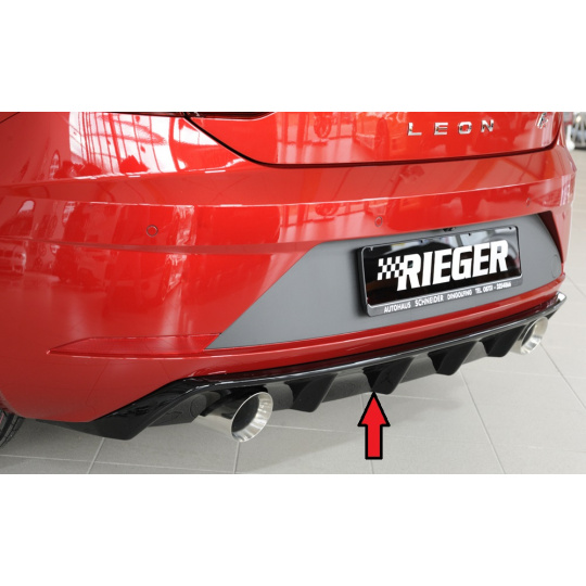 Rieger vložka zadního nárazníku pro Seat Leon FR 5F 3-dvéř. (sc), 5-dvéř. po faceliftu, plast ABS lakovaný do černé lesklé barvy, pro sportovní koncovky na obou stranách 100 mm Rieger vložka zadního nárazníku pro Seat Leon FR 5F 3-dvéř. (sc), 5-dvéř. po faceliftu, plast ABS lakovaný do černé lesklé barvy, pro sportovní koncovky na obou stranách 100 mm