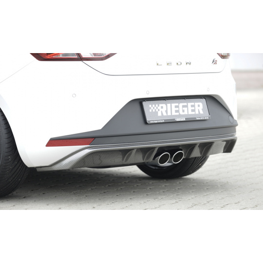 Rieger vložka zadního nárazníku pro Seat Leon FR 5F 3-dvéř. (sc), 5-dvéř. před faceliftem, plast ABS s povrchovou úpravou Carbon-Look, pro dvojitou koncovku uprostřed