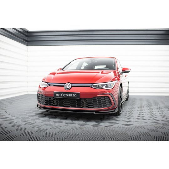 Maxton Design spoiler pod přední nárazník s křidélky ver.3 pro Volkswagen Golf R-Line Mk8, černý lesklý plast ABS