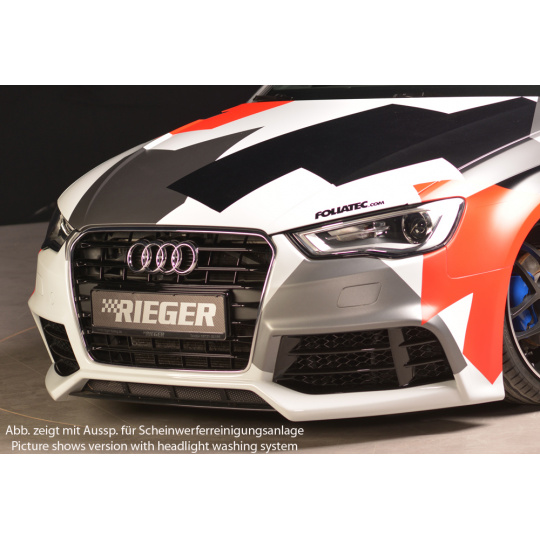 Rieger přední nárazník pro Audi A3 S3 8V 3-dvéř. (hatchback 8V1), 5-dvéř. (sportback 8VA) před faceliftem, plast ABS bez povrchové úpravy, pro vozy bez ostřikovačů světlometů a bez parkovacího asistenta (PDC)