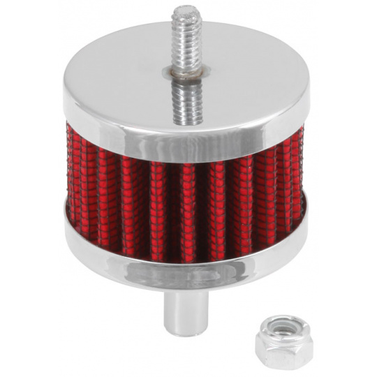 K&N univerzální odvětrávací filtr s vnějším průměrem 51 mm a výškou 38 mm, průměr vstupu 6 mm, délka vstupní příruby 22 mm, materiál Netkaná syntetická textilie, vrchlík kovový vrchlík