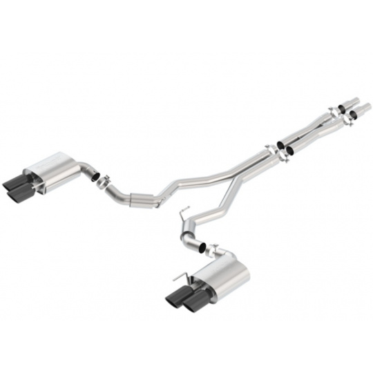 Borla Cat-Back výfukový systém "S-Type" pro Ford Mustang GT 5,0l RWD 2-dvéř. bez "active valve exhaust", r.v. 2018-2020, typ koncovek: černé Borla Cat-Back výfukový systém "S-Type" pro Ford Mustang GT 5,0l RWD 2-dvéř. bez "active valve exhaust", r.v. 2018-2020, typ koncovek: černé