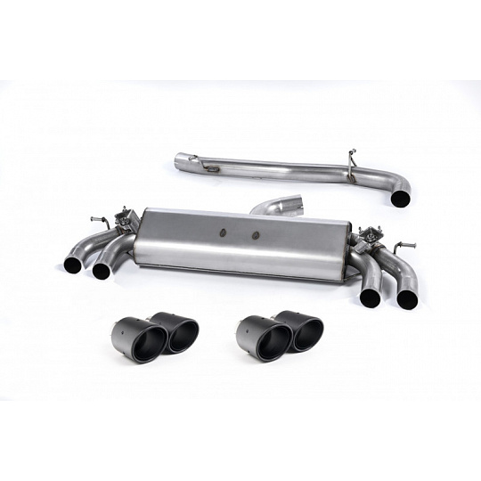 Milltek Sport výfukový systém cat-back GPF Back - bez rezonátoru (hlasitější) pro Audi S3 2.0 TFSI quattro 3-dvéř. 8V.2 (s GPF) 2019-2020, dvojité kulaté karbonové koncovky