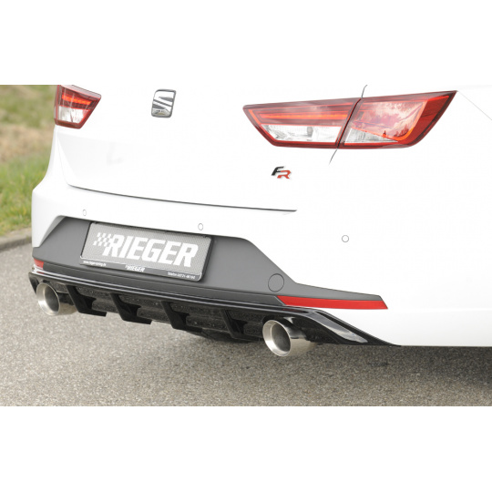 Rieger vložka zadního nárazníku pro Seat Leon FR 5F 5-dvéř. (ST/Combi) před faceliftem, plast ABS lakovaný do černé lesklé barvy, pro sportovní koncovky na obou stranách 100 mm