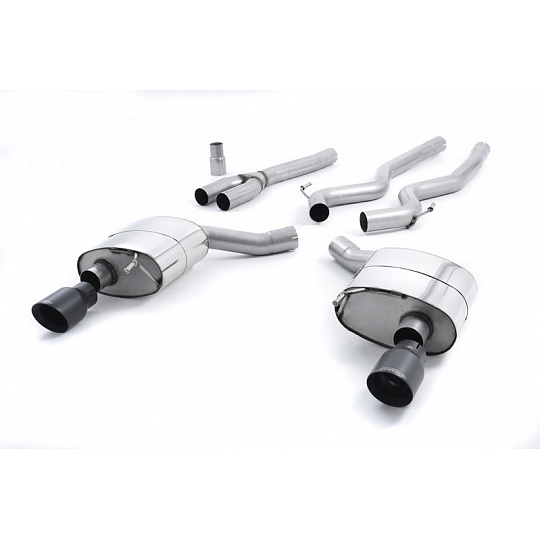 Milltek Sport výfukový systém cat-back dvojitý vývod bez rezonátoru pro Ford Mustang 2.3 EcoBoost (Fastback) 2015-2018, GT-100 černé koncovky