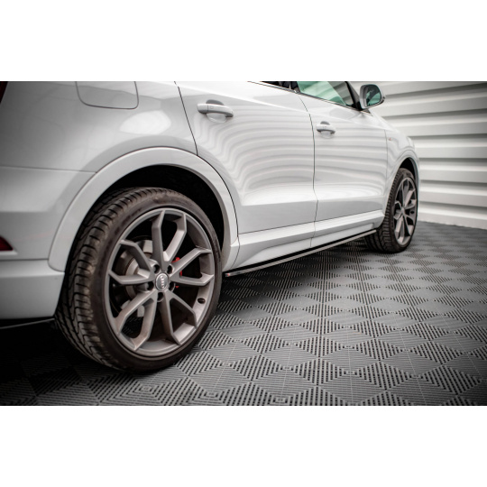Maxton Design difuzory pod boční prahy pro Audi Q3 8U Facelift S-Line, černý lesklý plast ABS