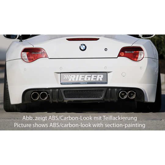 Rieger spoiler pod zadní nárazník pro BMW Z4 E85 kupé, roadster po faceliftu r.v. 01/06-03/09, plast ABS bez povrchové úpravy, pro vozy s dvojitou koncovkou na obou stranách 4x76 mm