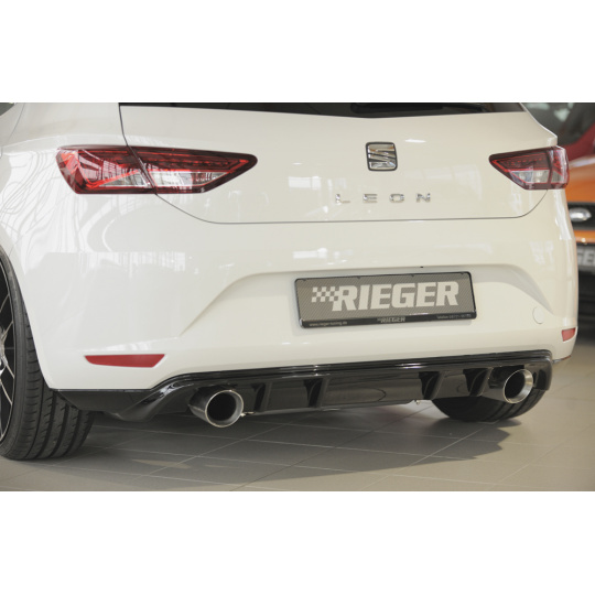 Rieger spoiler pod zadní nárazník pro Seat Leon 5F 3-dvéř. (sc), 5-dvéř. před faceliftem r.v. 10/12-12/16, plast ABS lakovaný do černé lesklé barvy, pro sportovní koncovky na obou stranách 100 mm