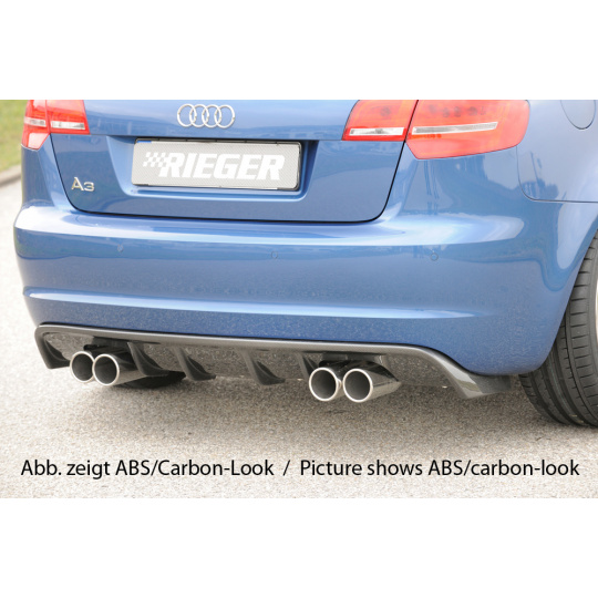 Rieger vložka zadního nárazníku pro Audi A3 8P 3-dvéř., kabriolet po faceliftu, plast ABS bez povrchové úpravy, pro dvojité koncovky na obou stranách 4x76 mm Rieger vložka zadního nárazníku pro Audi A3 8P 3-dvéř., kabriolet po faceliftu, plast ABS bez povrchové úpravy, pro dvojité koncovky na obou stranách 4x76 mm