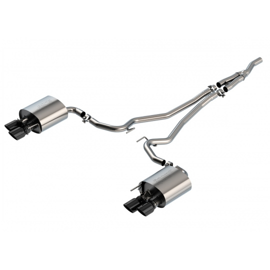 Borla Cat-Back výfukový systém "S-Type" pro Ford Mustang 2,3l EcoBoost RWD 2-dvéř. s "active exhaust valve", r.v. od 2019-2020, typ koncovek: černé Borla Cat-Back výfukový systém "S-Type" pro Ford Mustang 2,3l EcoBoost RWD 2-dvéř. s "active exhaust valve", r.v. od 2019-2020, typ koncovek: černé