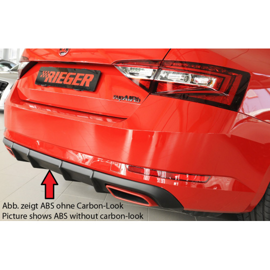 Rieger vložka zadního nárazníku pro Škoda Superb III 3T, 3V combi, sedan vč. faceliftu, plast ABS s povrchovou úpravou Carbon-Look, 2.0 TSI (200/206kW), pro vozy bez tažného zařízení Rieger vložka zadního nárazníku pro Škoda Superb III 3T, 3V combi, sedan vč. faceliftu, plast ABS s povrchovou úpravou Carbon-Look, 2.0 TSI (200/206kW), pro vozy bez tažného zařízení