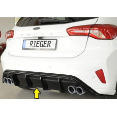 Rieger vložka zadního nárazníku pro Ford Focus 4 DEH, ST 5-dvéř. (hatchback), plast ABS lakovaný do černé lesklé barvy, pro dvojité koncovky na obou stranách 4x80 mm