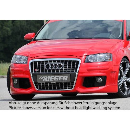 Rieger přední nárazník pro Audi A3 8P 3-dvéř., 5-dvéř., Sportback, plast ABS bez povrchové úpravy, s držáky pro originální mlhová světla, s žebrováním, pro vozy s ostřikovači světlometů Rieger přední nárazník pro Audi A3 8P 3-dvéř., 5-dvéř., Sportback, plast ABS bez povrchové úpravy, s držáky pro originální mlhová světla, s žebrováním, pro vozy s ostřikovači světlometů