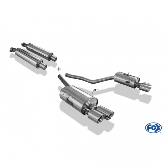 Fox Sportauspuff koncový tlumič výfuku s koncovkou 2x90 Typ 25 na obou stranách pro BMW řada 8 1990- s motorem 5.0, vč. předních tlumičů Fox Sportauspuff koncový tlumič výfuku s koncovkou 2x90 Typ 25 na obou stranách pro BMW řada 8 1990- s motorem 5.0, vč. předních tlumičů