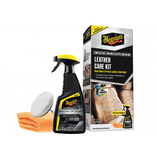 Meguiar's Quik Solutions Leather Care Kit - sada na hloubkové čistění a ochranu kožených povrchů Meguiar's Quik Solutions Leather Care Kit - sada na hloubkové čistění a ochranu kožených povrchů