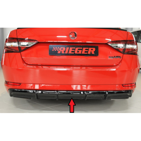 Rieger vložka zadního nárazníku pro Škoda Superb III 3T, 3V combi, sedan vč. faceliftu, plast ABS lakovaný do černé lesklé barvy, pro vozy s tažným zařízením Rieger vložka zadního nárazníku pro Škoda Superb III 3T, 3V combi, sedan vč. faceliftu, plast ABS lakovaný do černé lesklé barvy, pro vozy s tažným zařízením