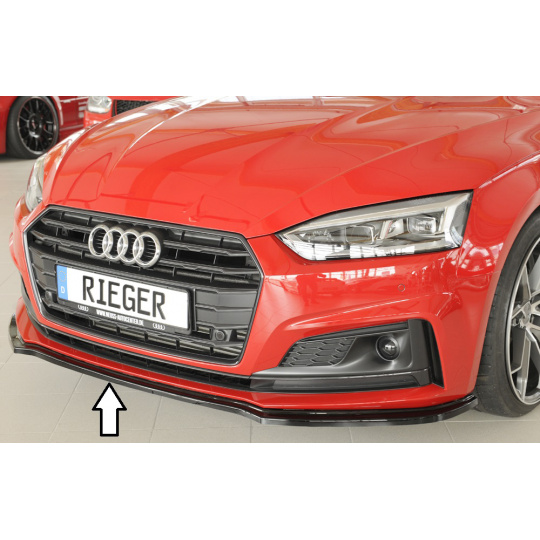 Rieger lipa pod přední nárazník pro Audi A5 S5 B9, F5 kabriolet, kupé, Sportback před faceliftem, 11/16-12/19, plast ABS lakovaný do černé lesklé barvy
