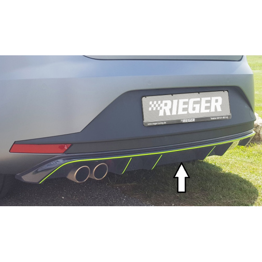 Rieger vložka zadního nárazníku pro Seat Leon FR 5F 3-dvéř. (sc), 5-dvéř. před faceliftem, plast ABS lakovaný do černé lesklé barvy, pro dvojitou koncovku vlevo Rieger vložka zadního nárazníku pro Seat Leon FR 5F 3-dvéř. (sc), 5-dvéř. před faceliftem, plast ABS lakovaný do černé lesklé barvy, pro dvojitou koncovku vlevo