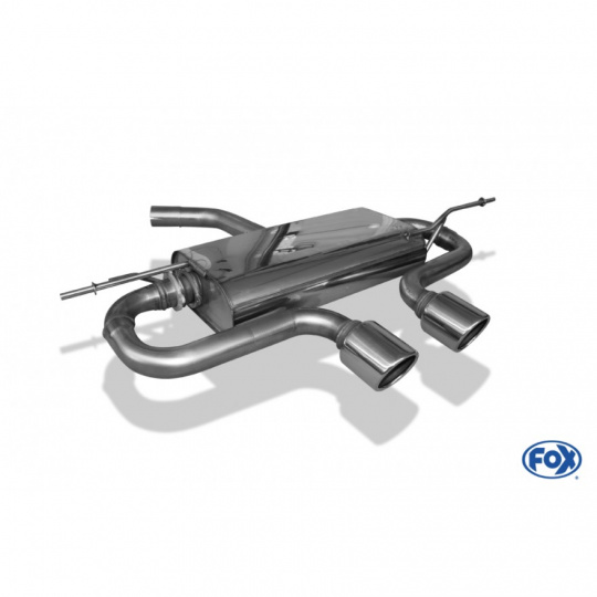 Fox Sportauspuff koncový tlumič výfuku s vývodem uprostřed (R32 look) s koncovkou 2x90 Typ 16 uprostřed pro Volkswagen Golf V s motorem 1.4, 1.6, 1.9 TDI, 2.0 FSI, 2.0 SDI, 2.0 TDI