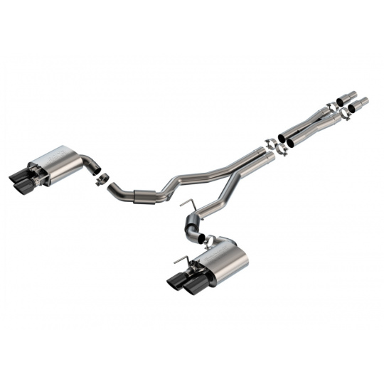 Borla Cat-Back výfukový systém "S-Type" pro Ford Mustang GT 5,0L V8, automat/manual, RWD 2-dvéř. r.v. 2024-, s Active Exhaust, typ koncovek: černé Borla Cat-Back výfukový systém "S-Type" pro Ford Mustang GT 5,0L V8, automat/manual, RWD 2-dvéř. r.v. 2024-, s Active Exhaust, typ koncovek: černé