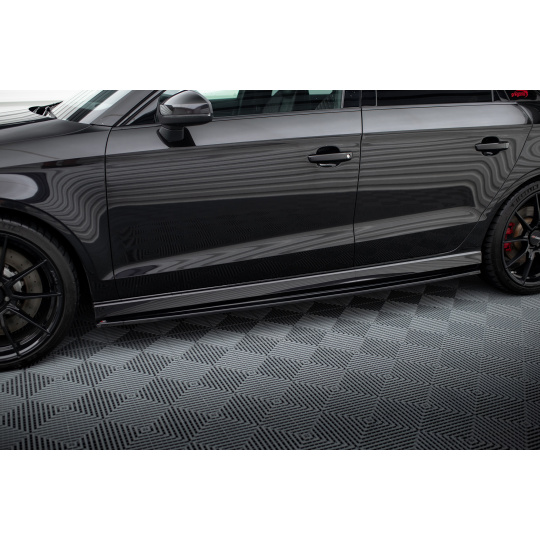 Maxton Design difuzory pod boční prahy pro Audi RS3 8V Facelift, černý lesklý plast ABS, Sedan