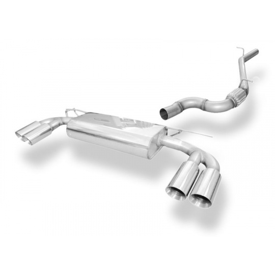 Fox Sportauspuff koncový tlumič výfuku včetně spojovací trubky k DPF s koncovkou 2x90 Typ 25 na obou stranách pro Audi A3 8V Quattro s motorem 2.0 D, Limousine Fox Sportauspuff koncový tlumič výfuku včetně spojovací trubky k DPF s koncovkou 2x90 Typ 25 na obou stranách pro Audi A3 8V Quattro s motorem 2.0 D, Limousine