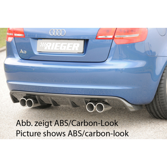 Rieger vložka zadního nárazníku pro Audi A3 8P 5-dvéř., Sportback po faceliftu, plast ABS bez povrchové úpravy, pro sportovní koncovky na obou stranách 4x76 mm