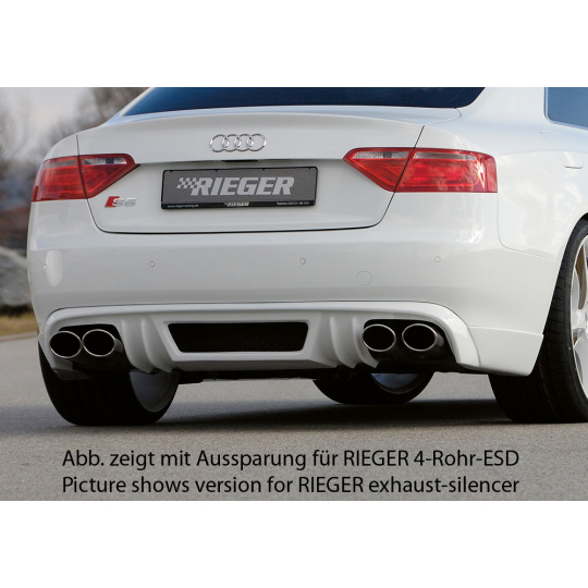 Rieger spoiler pod zadní nárazník pro Audi A5 B8, B81 Sportback před faceliftem r.v. 06/07-07/11, plast ABS bez povrchové úpravy, mimo S-Line, pro orig. dvojitou koncovku vlevo