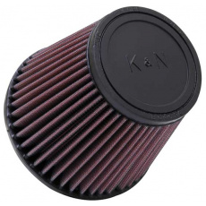 K&N univerzální kulatý zkosený filtr se vstupem 76 mm a výškou 127 mm, gumový vrchlík, vnější průměr vrchlíku 102 mm