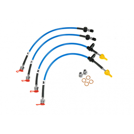 Forge Motorsport sada opletených brzdových hadic pro Toyota Supra Mk5 (A90), barva potahu: transparentní modrá Forge Motorsport sada opletených brzdových hadic pro Toyota Supra Mk5 (A90), barva potahu: transparentní modrá