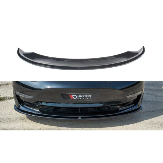 Maxton Design spoiler pod přední nárazník pro Tesla Model 3 Mk1, černý lesklý plast ABS