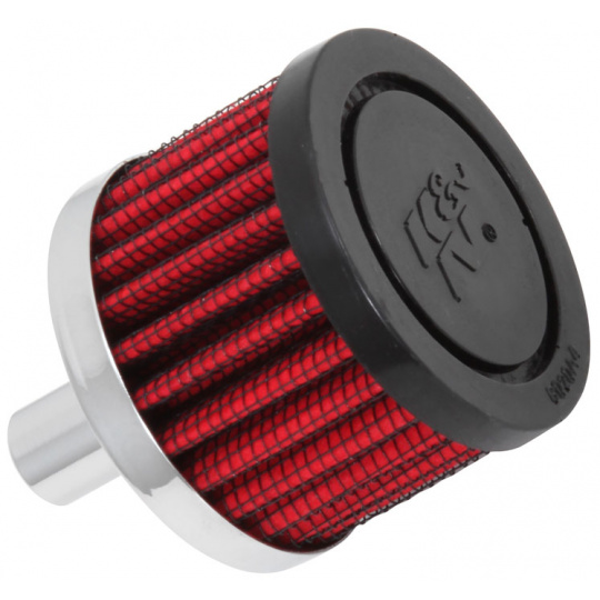 K&N univerzální odvětrávací filtr s vnějším průměrem 51 mm a výškou 38 mm, průměr vstupu 13 mm, délka vstupní příruby 22 mm, materiál Netkaná syntetická textilie, vrchlík gumový vrchlík
