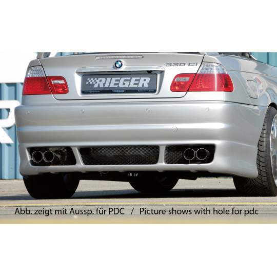 Rieger zadní nárazník pro BMW řada 3 E46 kabriolet, kupé, sedan po faceliftu, plast ABS bez povrchové úpravy, pro vozy bez parkovacího asistenta (PDC) Rieger zadní nárazník pro BMW řada 3 E46 kabriolet, kupé, sedan po faceliftu, plast ABS bez povrchové úpravy, pro vozy bez parkovacího asistenta (PDC)