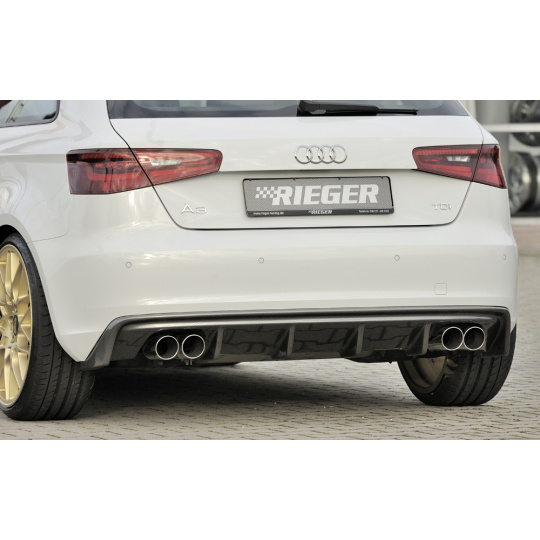 Rieger vložka zadního nárazníku pro Audi A3 8V 3-dvéř. (hatchback 8V1), 5-dvéř. (sportback 8VA) před faceliftem, plast ABS s povrchovou úpravou Carbon-Look, pro dvojité koncovky na obou stranách