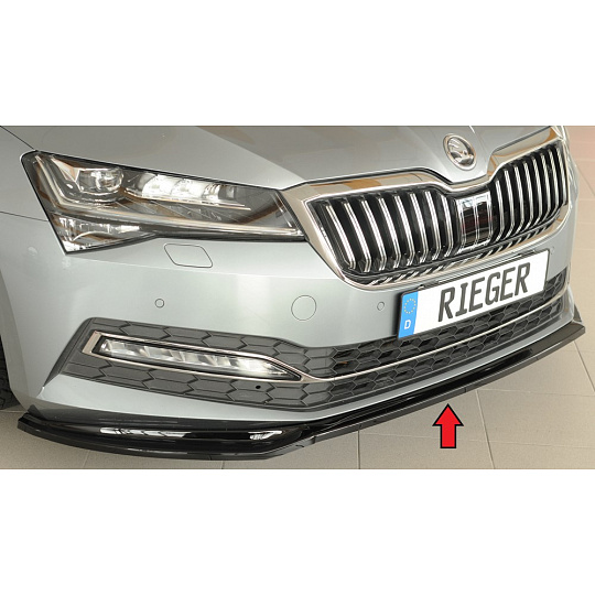 Rieger lipa pod přední nárazník pro Škoda Superb III 3T, 3V sedan, 08/19-, plast ABS lakovaný do černé lesklé barvy