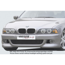 Rieger přední nárazník pro BMW řada 5 E39 sedan, touring, plast ABS bez povrchové úpravy, s držáky originálních mlhových světlometů, pro vozy s ostřikovači předních světlometů a parkovacím asistentem (PDC)