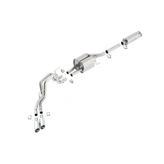 Borla Cat-Back výfukový systém "Touring" pro Ford F-150 SVT Raptor/Harley Davidson (6,2l) V8 EC/SB, CC/SHB, r.v. od 10-14 Borla Cat-Back výfukový systém "Touring" pro Ford F-150 SVT Raptor/Harley Davidson (6,2l) V8 EC/SB, CC/SHB, r.v. od 10-14