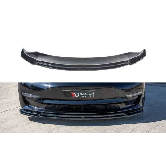 Maxton Design spoiler pod přední nárazník ver.2 pro Tesla Model 3 Mk1, černý lesklý plast ABS